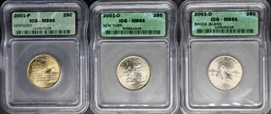 2001 P/D Kentucky, New York, Rhode Island, State Quarters ICG MS66 ✪COINGIANTS✪ - Picture 1 of 2