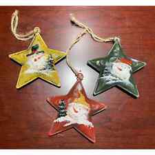 3 Vintage Metal Country Christmas Stars With Hand Painted Snowmen & Jute Hangers