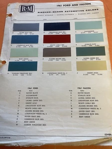 1961 FORD AUTOMOTIVE R & M, Exterior Paint Color Chip Chart Sheet ORIG - Bild 1 von 1