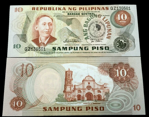 Philippines 10 Piso 1981 Banknote World Paper Money UNC Currency Bill Note Cover