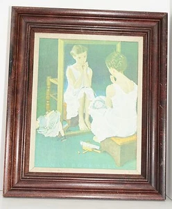Cuadro de 12"x15" Niña en Espejo Norman Rockwell Reproducción Lienzo Marco Vintage - Imagen 1 de 10