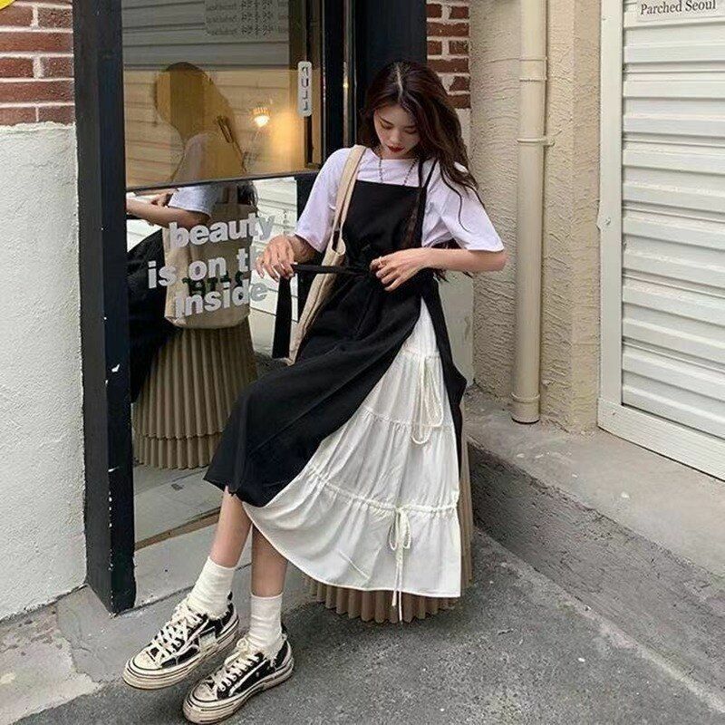 Loose Patchworks Mid-Calf Dresses 