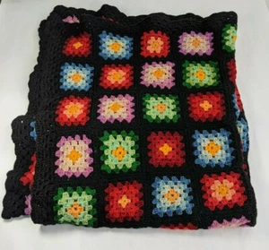 Vintage Granny Squares Rainbow Knit Crochet Afghan Lap Blanket Throw 44 x 52 in - Picture 1 of 2