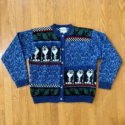 Cárdigan Suéter Vintage Susan Bristol Shetland Lana Gato Mujer’s Grande De Colección Años 90 Foto 1 de 4
