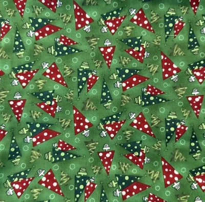 Vintage Christmas Indygo Junction Red Rooster Polka Dot Xmas Trees Green 44” BTY - Image 1 of 4