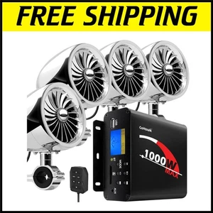 Waterproof 1000W 4-Channel Motorcycle Stereo with Bluetooth & AUX Inputs - Picture 1 of 11