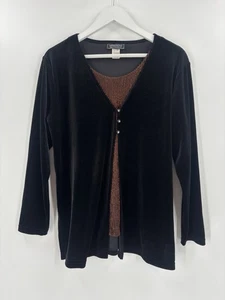 Impressions Vintage Blouse Women Medium Black Layered Velvet Metallic Whimsigoth - Picture 1 of 17
