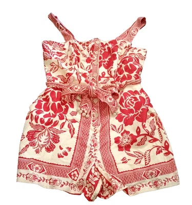 New Rachel Zoe 60s style Belted Button Front Romper Jumpsuit Red Floral sz 6 - Image 1 of 4