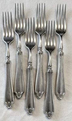 Juego de 6 tenedores de cena de plata georgiana Oneida Community asas huecas 1912 Foto 1 de 4