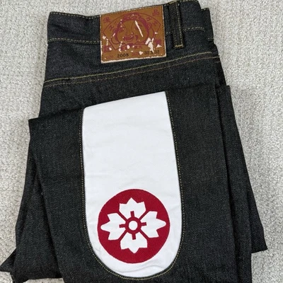 Мужские джинсы Evisu 34x28 Daicock белый цветок черный джинсовой ткани джинсы Dsaka Японии Y2K - Изображение 1 из 4