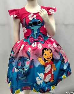 Disney Stitch & Angel Girls Twirly Dress Size 4/5 6/7 8/9 Great Birthday Party - Picture 1 of 9