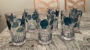 Küstenseestern Muschel 6 Acryl Outdoor/Indoor Trinkgläser + Krug - sehr guter Zustand + sehr guter Zustand - Bild 1 von 5