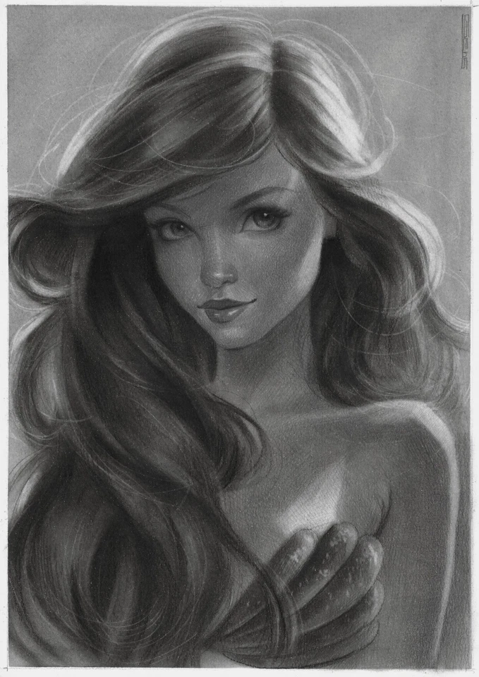 dibujo original A4 156GV obra de arte pastel moderno sirena Ariel Foto 1 de 1