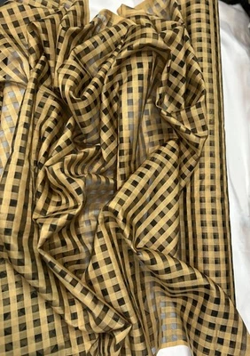 Gold/Black Window Pane Checks on 100% Silk Organza, 44" Wide, By Yard (TS-7535) - Image 1 of 4