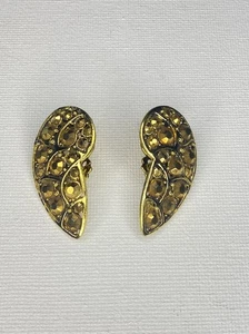Vintage Hollycraft Ohrclips mit Topas Glaskristallen goldfarben - Bild 1 von 2