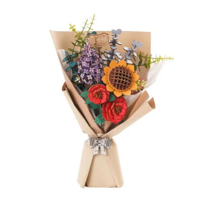 Wooden Flower Bouquet Hand-Make Building DIY Toy 3D Puzzle Birthday Home Decor - Image 1 of 4