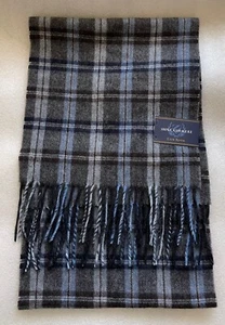 100% CASHMERE, CLUB ROOM, LIGHT GRAY BLUE PLAID SCARF WITH FRINGE, NEW $95 TAGS - Picture 1 of 7