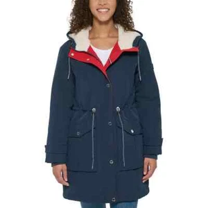 NWT Tommy Hilfiger Women's Parka Midweight Hooded Jacket Navy Size L $140 1D010 - Picture 1 of 7