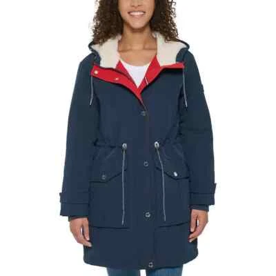 NUEVO CON ETIQUETAS Tommy Hilfiger Mujer Parka Peso Medio Chaqueta con Capucha Azul Marino Talla L $140 1D010 Foto 1 de 4