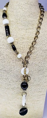 COLLANA DEA PREZIOSI ARGENTO 925 ANTICATO ONICE NERO AGATA BIANCA 5ANNI GARANZIA - Immagine 1 di 3