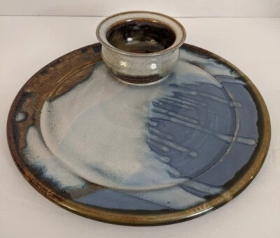 Plato y tazón para servir chips y salsa de cerámica de arte de estudio firmado Foto 1 de 4