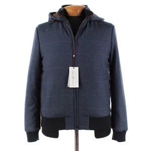 Luciano Barbera NWT Cashmere Wool Hooded Jacket Size 50 (M US) In Blue Plaid - Picture 1 of 12