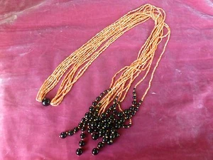 SWANKY LONG CORAL, JET AND 14K GOLD BEAD NECKLACE - Picture 1 of 5