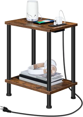 Side/End Table with Charging Station, USB Ports and Outlet, Nightstand with 2-La - Image 1 of 4