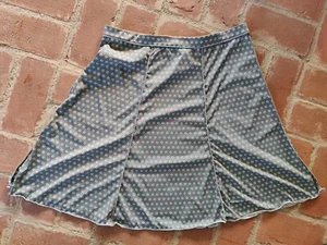 Max Studio Gray & Turquoise Polka Dot Knit Pull Up Flared Skirt Size M - Picture 1 of 6