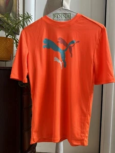 Puma Boy's Logo Athletic T-Shirt Orange Logo - Large L - Picture 1 of 5