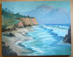 MYSTERY ARTIST VINTAGE CA CALIFORNIA PLEIN AIR IMPRESSIONIST COAST SEASCAPE OIL - Picture 1 of 12
