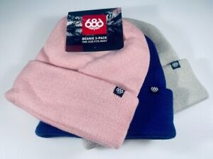686 Unisex Fleece Roll Up Hat Pastel 3-Pack Beanie One Size Fits Most New w/Tags