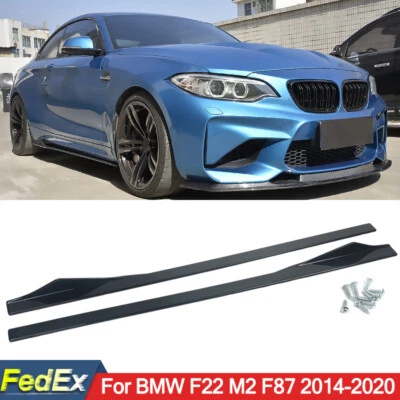 For BMW F22 230i M2 F87 2014-21 Gloss Black Pair Side Skirts Extension Panel Lip - Image 1 of 4