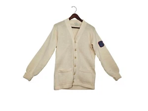 Maglione cardigan vintage Burean Holloway Letterman #67 beige taglia 40 maglione scuola - Foto 1 di 13