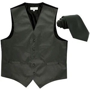 New Men's Tuxedo Vest 2.5" Skinny Necktie prom party Dark Gray formal wedding - Picture 1 of 3