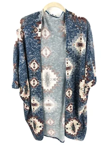Umgee Southwest Boho Lightweight Cardigan Womens Sz L Aztec Long Line Open Front - Picture 1 of 7