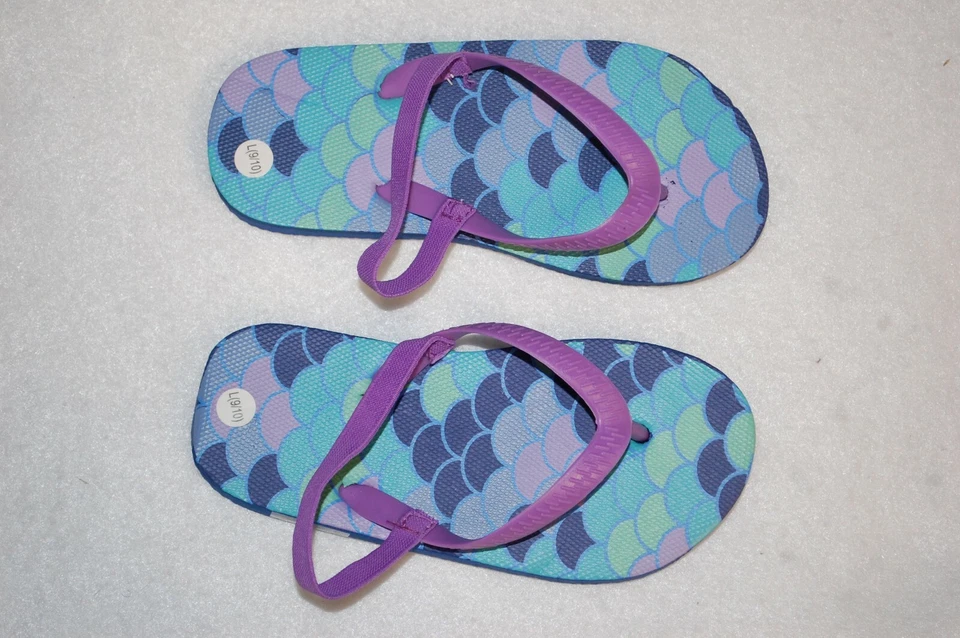 Toddler Girls Flip Flops PURPLE AQUA MINT Ankle Strap SIZE L 9-10 - Image 1 of 1