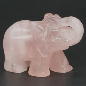 2" Elephant Natural Gemstone Rose Quartz Crystal Carved Animal Figurine Decor - Imagen 1 de 6