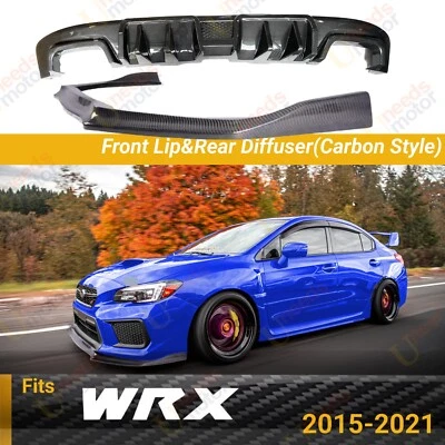 Juego difusor labio delantero y trasero estilo carbono para Subaru WRX STI 2015-2021 sedán Foto 1 de 4