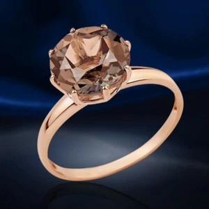 RING mit Rauchquarz 10mm ¢ Russisches Rose Rotgold 585  Neu  Glänzend - Bild 1 von 2
