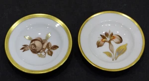 2 Vintage ROYAL COPENHAGEN Porcelain BROWN ROSE & IRIS Butter Pat Dish - Picture 1 of 2