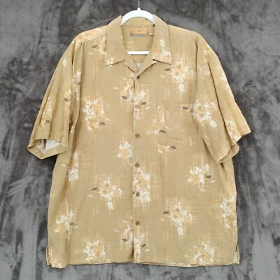 Bobby Chan шелковая рубашка гавайский бежевый желтовато-коричневый коротким рукавом мужской XL на пуговицах - Изображение 1 из 4