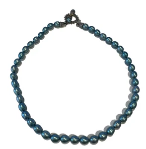 Barbara Bixby Sterling Silver Vintage 18k Blue Teal Pearl Toggle Necklace - 18" - Picture 1 of 8