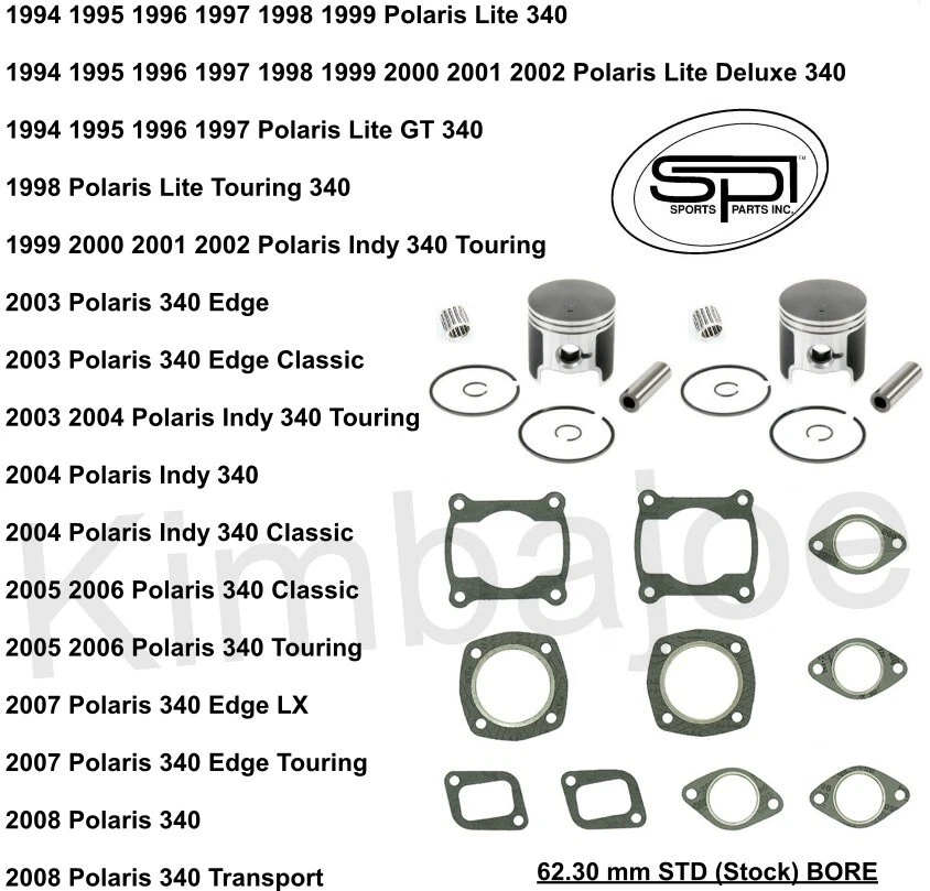 Kits de pistón Polaris Lite 340 Indy DLX Touring Edge 62,30 mm STD BORE SPI reconstrucción Foto 1 de 1