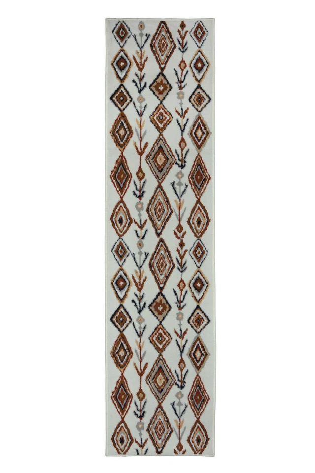 Moroccan Diamond Runner - 2'x8' Ivory, Geometric, Transitional Area Rug - 503 - Image 1 of 4