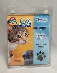 Neu SOFT CLAWS Nagelkappen KATZE Medium WEIHNACHTEN GRÜN ROT 40 Kappen 2 Tuben selbstklebend - Bild 1 von 5