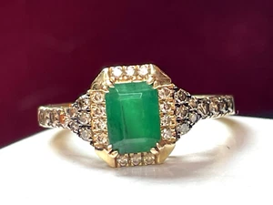 ANILLO DE DIAMANTES ESMERALDA ORO 14K FIRMADO POR DISEÑADOR LE VIAN PIEDRAS PRECIOSAS NATURALES ESMERALDA - Imagen 1 de 19