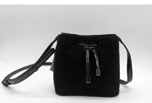 CALVIN KLEIN Astatine sherpa and patent leather bucket mini crossbody -Black - Picture 1 of 5