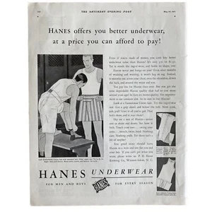 Vintage Druck Werbung Kunst 30er Hanes Unterwäsche Fitnessstudio Umkleidekabine GROSS Sa Abendpost 1931 - Bild 1 von 5