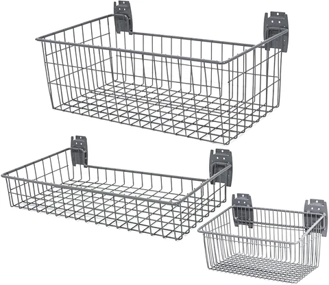 3Pcs Slatwall Baskets Set Pegboard Metal Storage Basket for Organizing Tools Cover